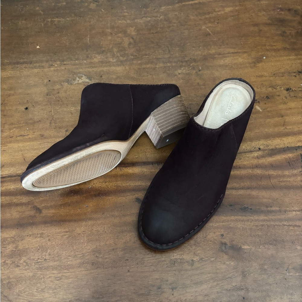 Clarks Dark Brown Suede Mules